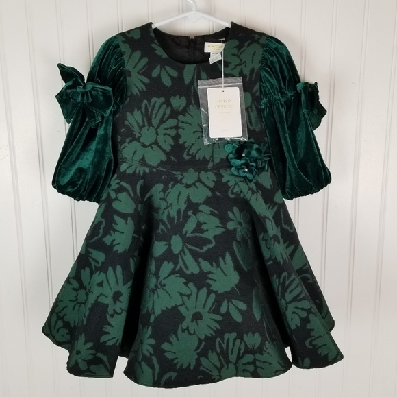 David Charles Girls 2 YRS Green Brocade Dress Jacquard Special Occasion Holiday - Picture 15 of 15